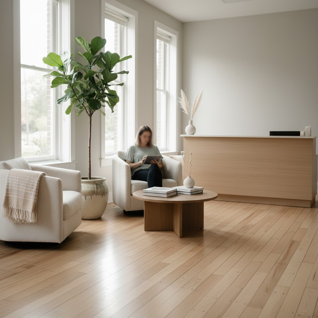 Calm chiropractic clinic reception in West Knoxville with natural daylight